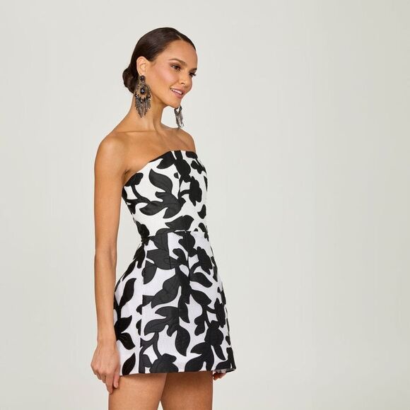 Helsi Women's Black White Floral Gigi Strapless Mini Cocktail Dress Large NWOT - Picture 1 of 9